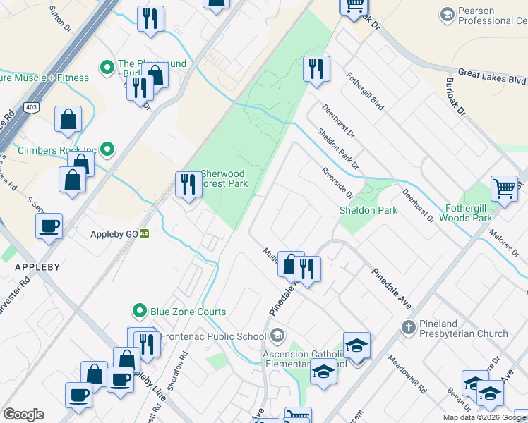 map of restaurants, bars, coffee shops, grocery stores, and more near 705 Mullin Way in Burlington