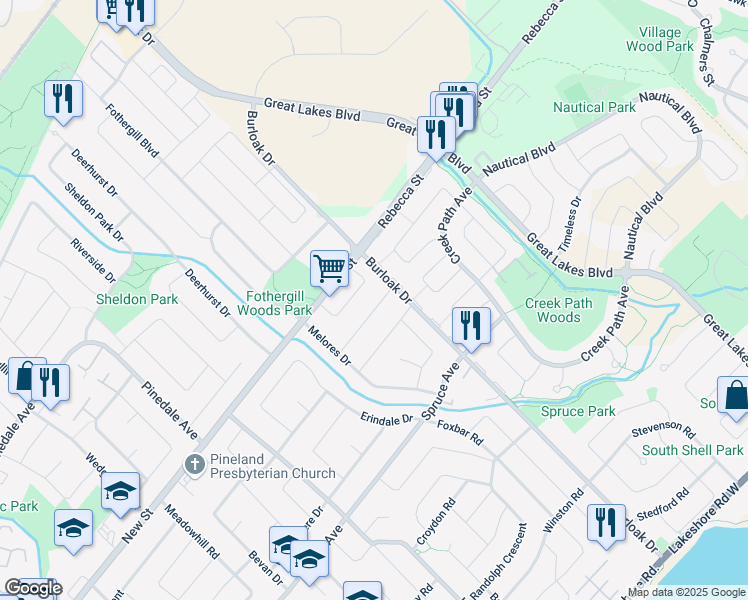 map of restaurants, bars, coffee shops, grocery stores, and more near 5517 Eaton Avenue in Burlington