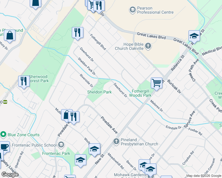 map of restaurants, bars, coffee shops, grocery stores, and more near 537 Mathewman Crescent in Burlington