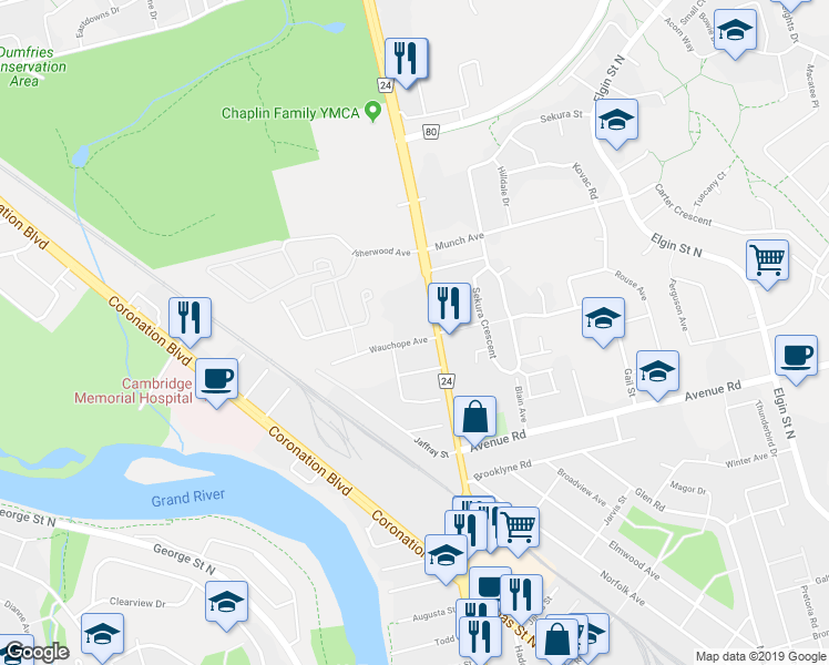 map of restaurants, bars, coffee shops, grocery stores, and more near 8 Wauchope Avenue in Cambridge