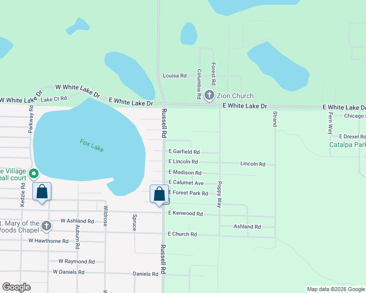 map of restaurants, bars, coffee shops, grocery stores, and more near 275 East Garfield Road in Twin Lake