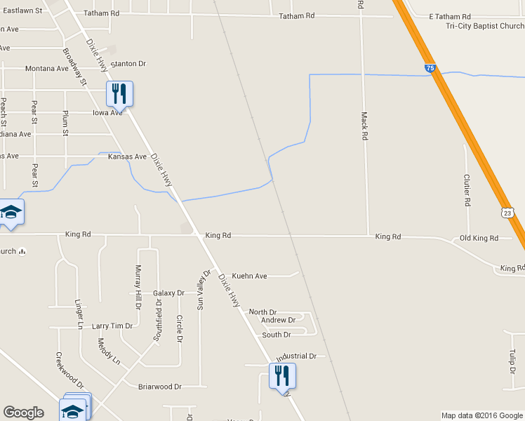 map of restaurants, bars, coffee shops, grocery stores, and more near 3201 King Road in Saginaw