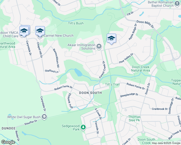map of restaurants, bars, coffee shops, grocery stores, and more near 39 Doon Creek Street in Kitchener