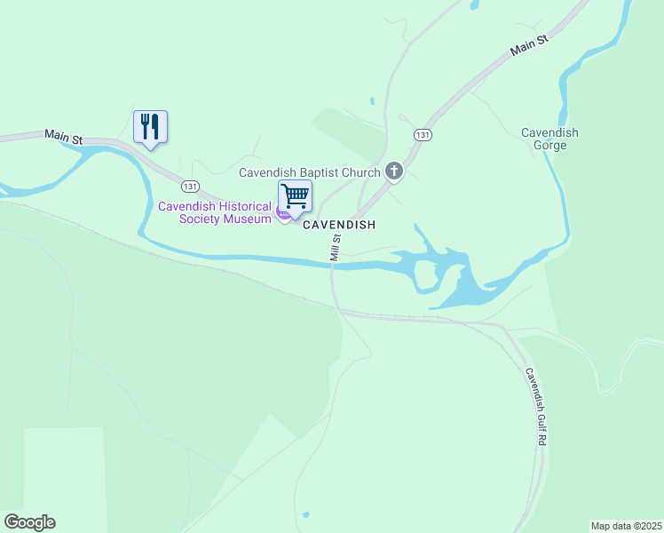map of restaurants, bars, coffee shops, grocery stores, and more near Mill Street in Cavendish