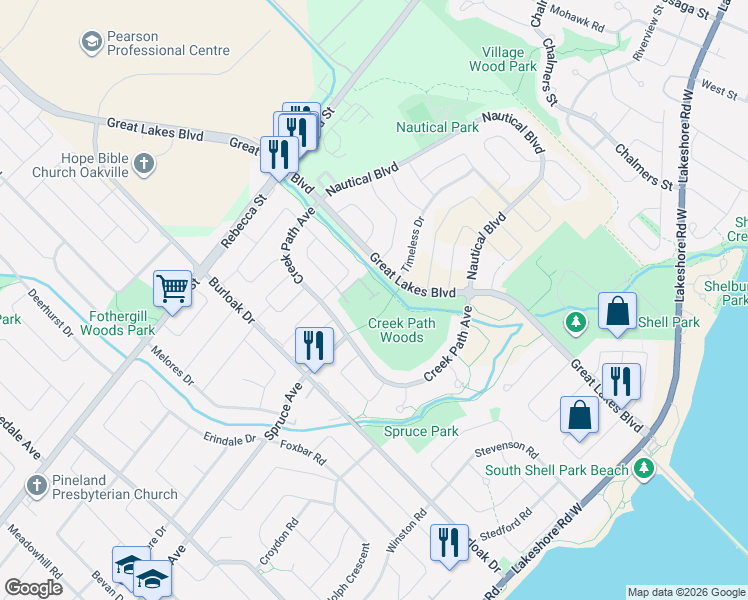map of restaurants, bars, coffee shops, grocery stores, and more near 233 Duskywing Way in Oakville