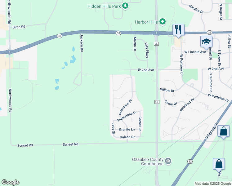 map of restaurants, bars, coffee shops, grocery stores, and more near 1763 Boulder Pass in Port Washington
