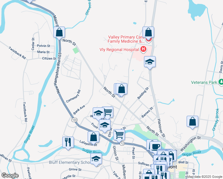 map of restaurants, bars, coffee shops, grocery stores, and more near 15 Warren Street in Claremont