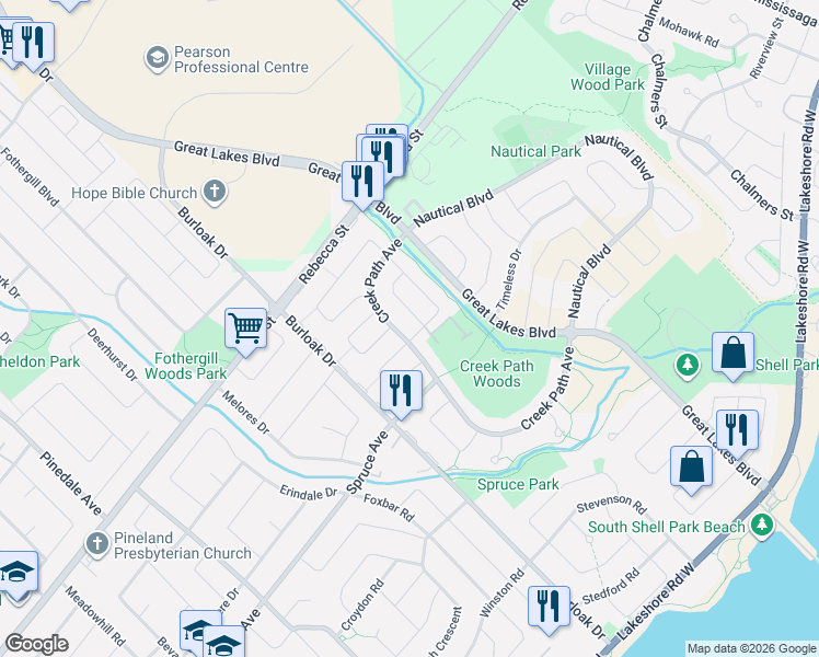 map of restaurants, bars, coffee shops, grocery stores, and more near 202 Duskywing Way in Oakville
