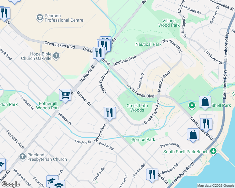 map of restaurants, bars, coffee shops, grocery stores, and more near 233 Duskywing Way in Oakville