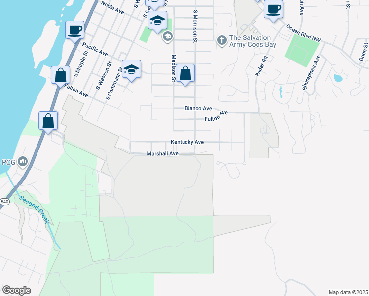 map of restaurants, bars, coffee shops, grocery stores, and more near 984 Kentucky Avenue in Coos Bay