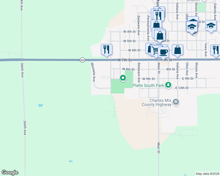 map of restaurants, bars, coffee shops, grocery stores, and more near 1010 Montana Avenue in Platte