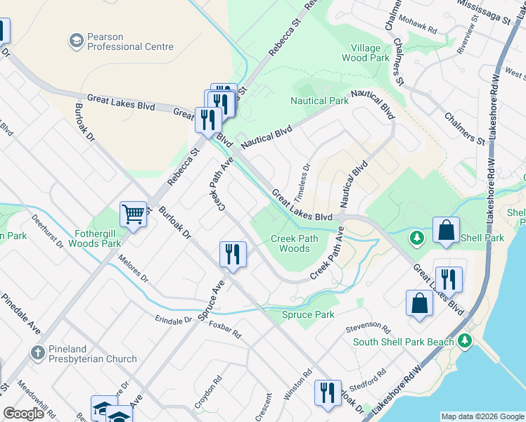 map of restaurants, bars, coffee shops, grocery stores, and more near 233 Duskywing Way in Oakville