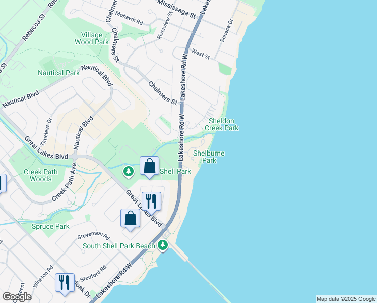 map of restaurants, bars, coffee shops, grocery stores, and more near 3274 Shelburne Place in Oakville