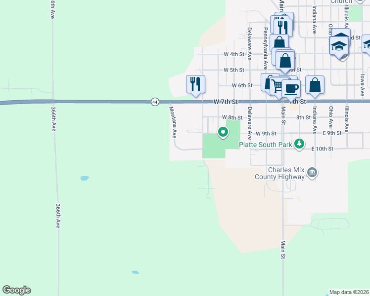 map of restaurants, bars, coffee shops, grocery stores, and more near 1010 Montana Avenue in Platte