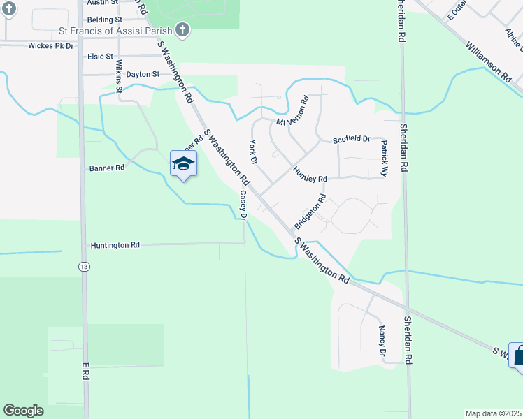 map of restaurants, bars, coffee shops, grocery stores, and more near 4142 South Washington Road in Saginaw