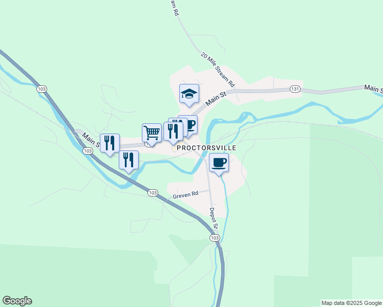 map of restaurants, bars, coffee shops, grocery stores, and more near South Depot Street in Ludlow