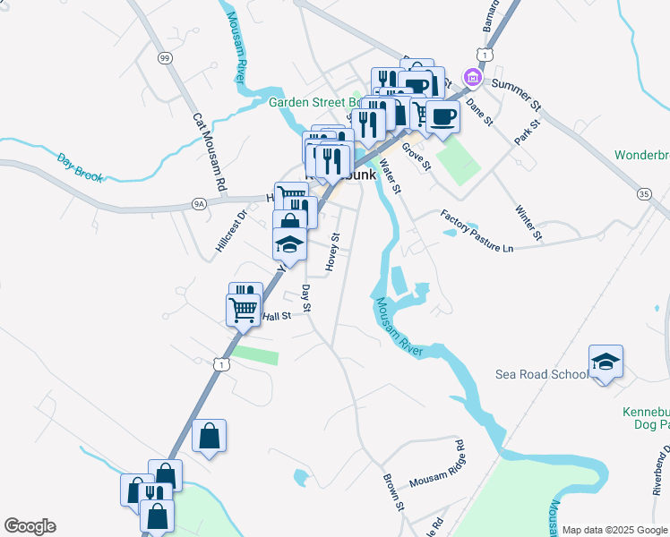 map of restaurants, bars, coffee shops, grocery stores, and more near 31 Brown Street in Kennebunk