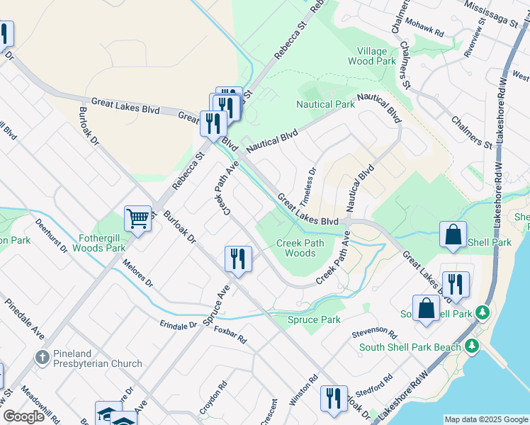map of restaurants, bars, coffee shops, grocery stores, and more near 233 Duskywing Way in Oakville
