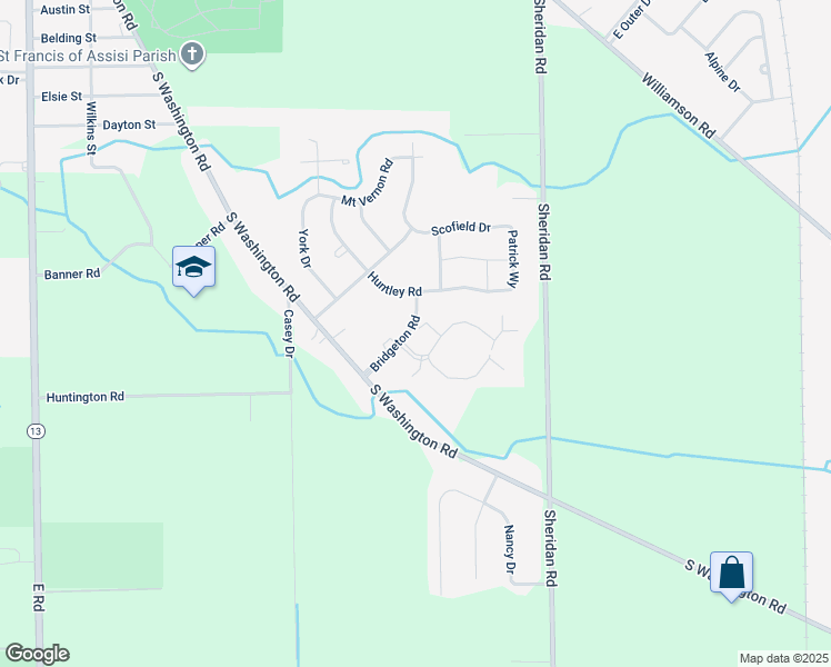 map of restaurants, bars, coffee shops, grocery stores, and more near 1441 Bridgeton Road in Saginaw