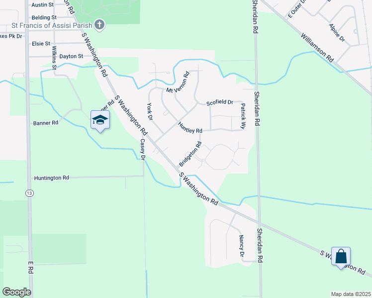 map of restaurants, bars, coffee shops, grocery stores, and more near 1450 Bridgeton Road in Saginaw