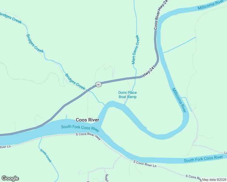 map of restaurants, bars, coffee shops, grocery stores, and more near 96992 Oregon 241 in Coos Bay