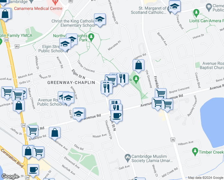 map of restaurants, bars, coffee shops, grocery stores, and more near 30 Glamis Road in Cambridge