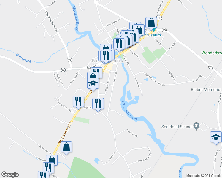 map of restaurants, bars, coffee shops, grocery stores, and more near 31 Brown Street in Kennebunk