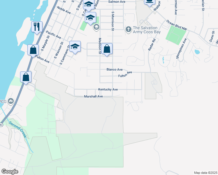 map of restaurants, bars, coffee shops, grocery stores, and more near 984 Kentucky Avenue in Coos Bay