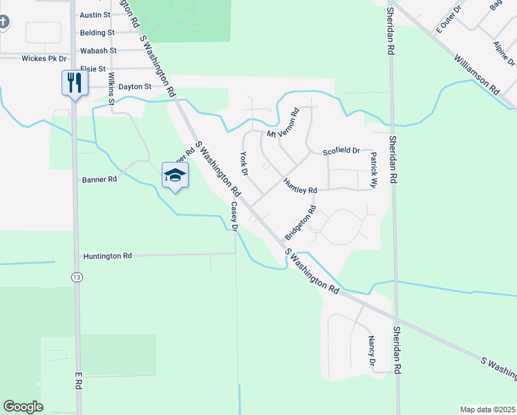 map of restaurants, bars, coffee shops, grocery stores, and more near 4142 South Washington Road in Saginaw
