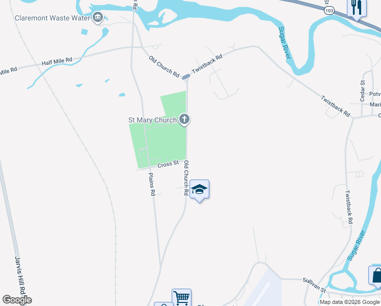 map of restaurants, bars, coffee shops, grocery stores, and more near 3 Cross Street in Claremont