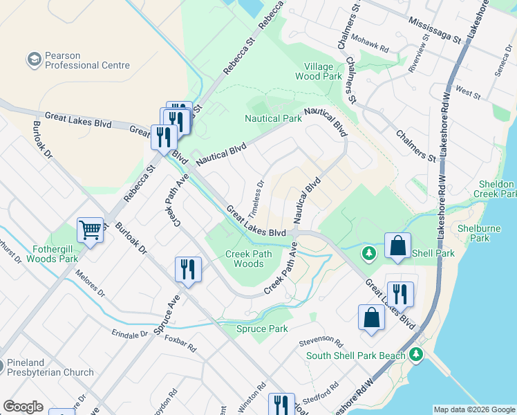 map of restaurants, bars, coffee shops, grocery stores, and more near 3374 Timeless Drive in Oakville