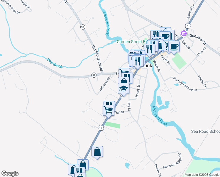 map of restaurants, bars, coffee shops, grocery stores, and more near 16 Chamberlain Way in Kennebunk