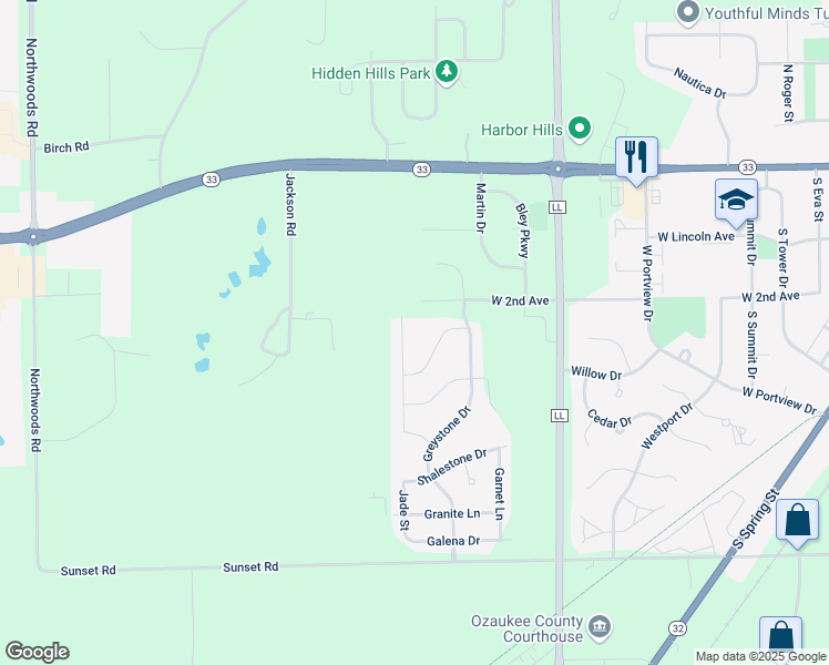 map of restaurants, bars, coffee shops, grocery stores, and more near 502 Amber Lane in Port Washington