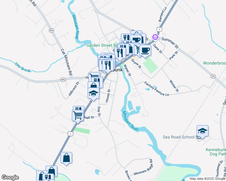 map of restaurants, bars, coffee shops, grocery stores, and more near 5 Hovey Street in Kennebunk