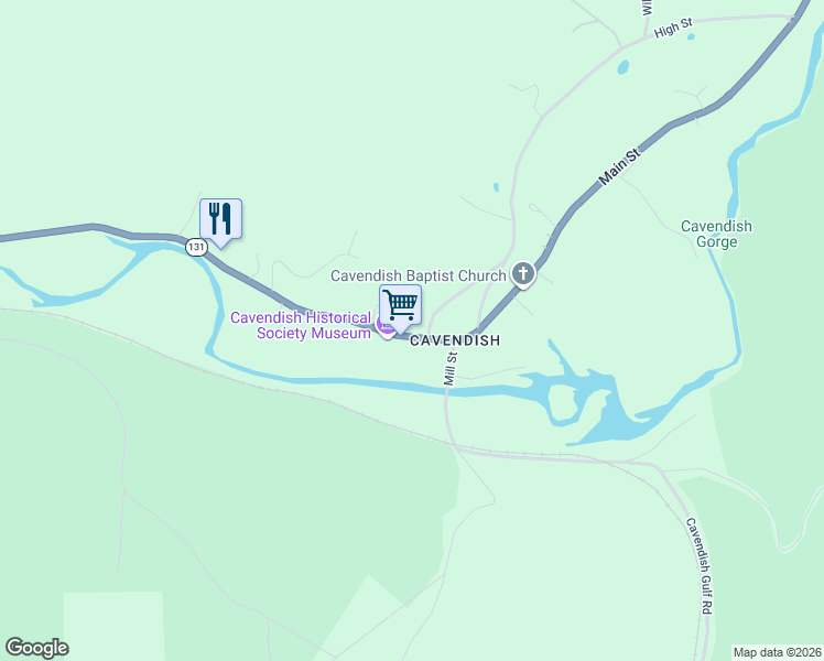 map of restaurants, bars, coffee shops, grocery stores, and more near 89 Bonts Hill in Cavendish