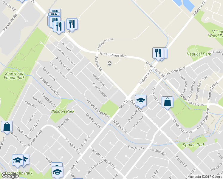 map of restaurants, bars, coffee shops, grocery stores, and more near 486 Delphine Drive in Burlington