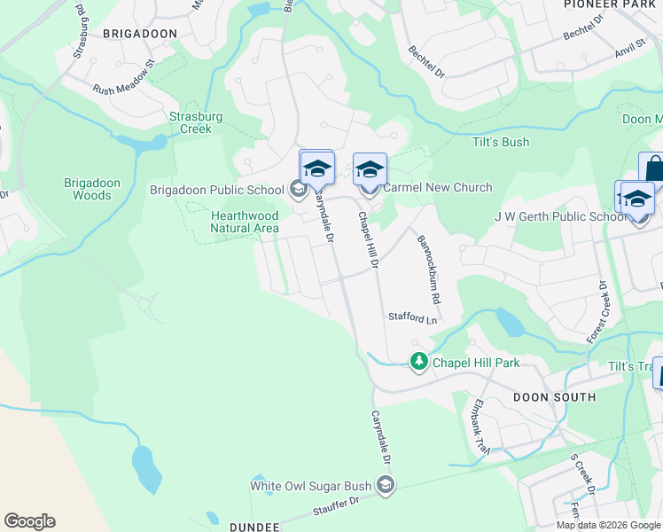 map of restaurants, bars, coffee shops, grocery stores, and more near 449 Caryndale Drive in Kitchener