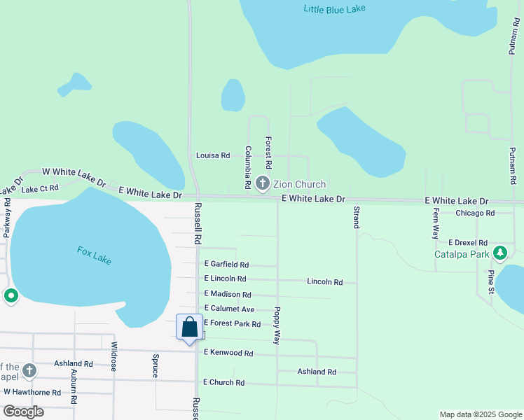 map of restaurants, bars, coffee shops, grocery stores, and more near 330 East White Lake Drive in Twin Lake