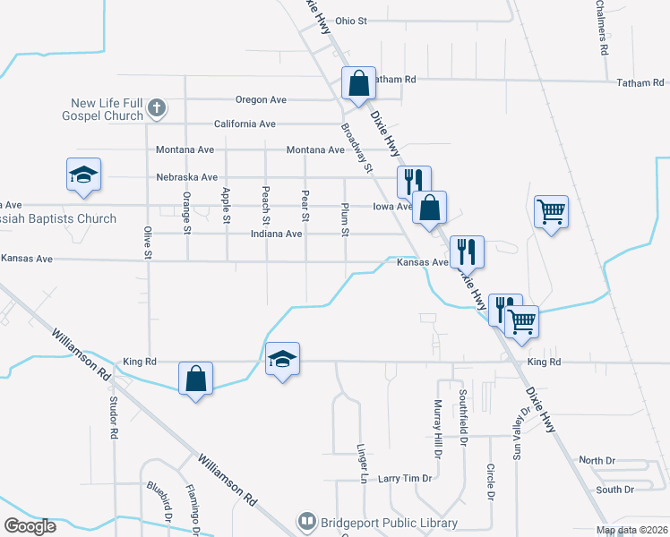 map of restaurants, bars, coffee shops, grocery stores, and more near 2529 Kansas Avenue in Saginaw