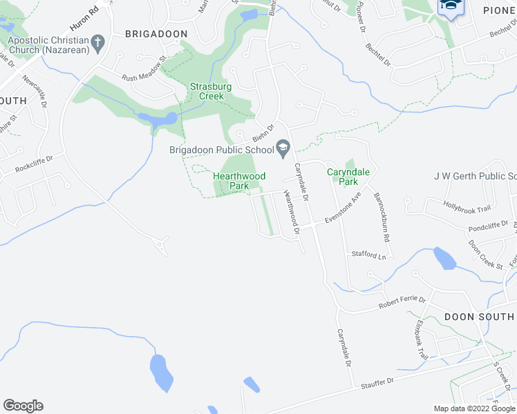 map of restaurants, bars, coffee shops, grocery stores, and more near 14 Hearthbridge Street in Kitchener