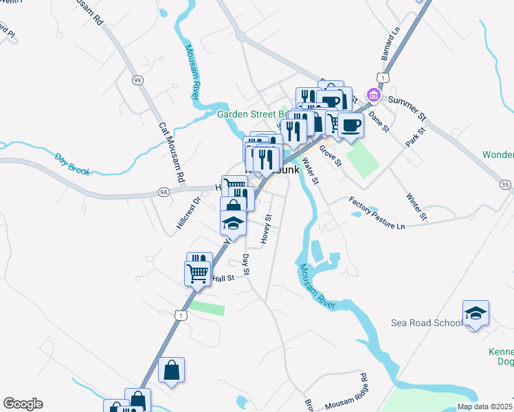 map of restaurants, bars, coffee shops, grocery stores, and more near 20 York Street in Kennebunk