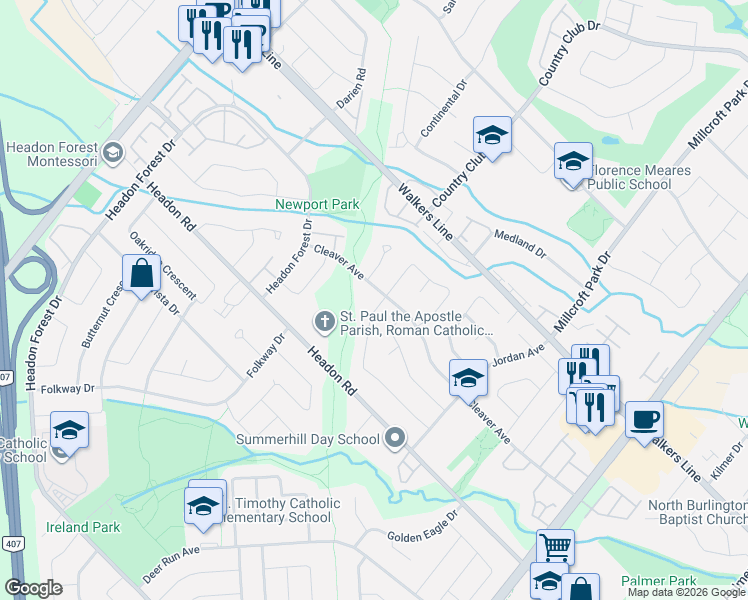 map of restaurants, bars, coffee shops, grocery stores, and more near 2208 Heidi Avenue in Burlington