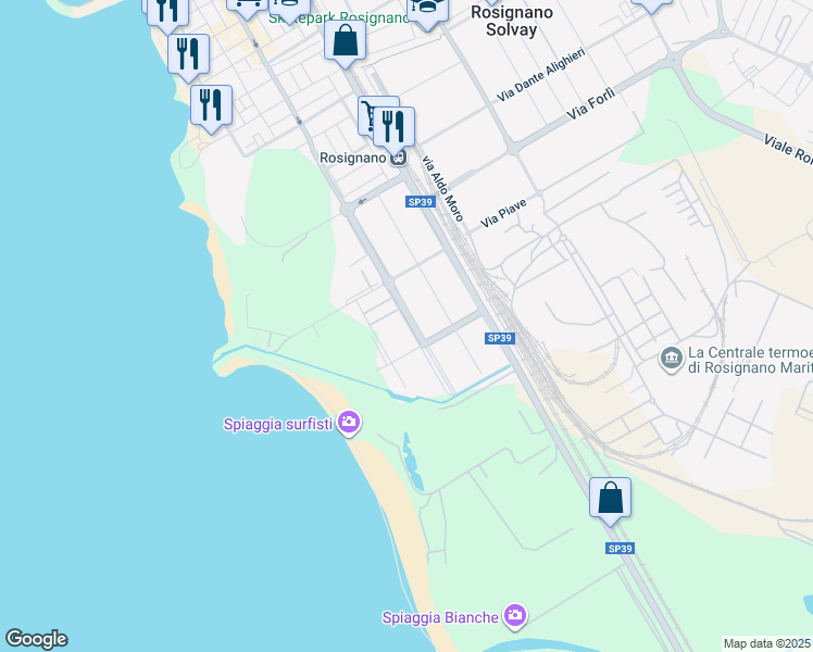 map of restaurants, bars, coffee shops, grocery stores, and more near 26 Via Vittorio Veneto in Rosignano Solvay-Castiglioncello