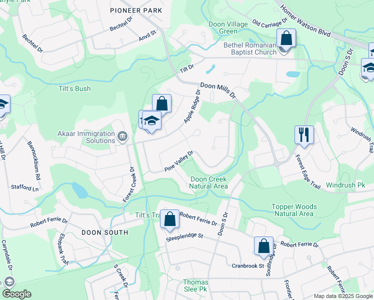 map of restaurants, bars, coffee shops, grocery stores, and more near 244 Pine Valley Drive in Kitchener