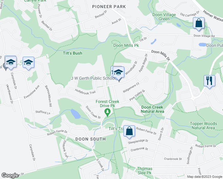 map of restaurants, bars, coffee shops, grocery stores, and more near 379 Pine Valley Drive in Kitchener