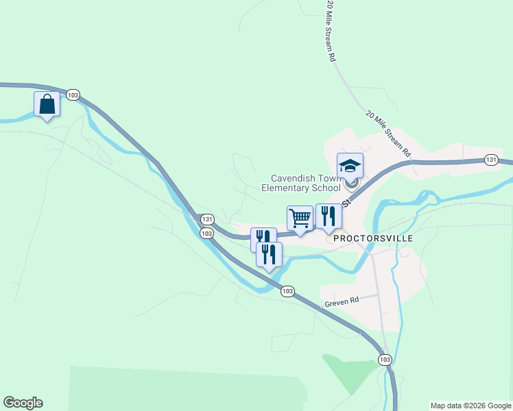 map of restaurants, bars, coffee shops, grocery stores, and more near 152 Castle Hill Drive in Cavendish