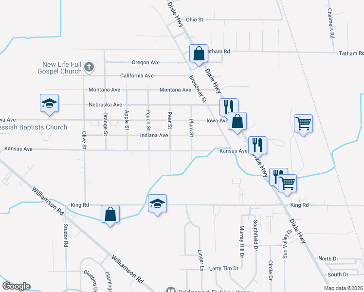 map of restaurants, bars, coffee shops, grocery stores, and more near 2529 Kansas Avenue in Saginaw