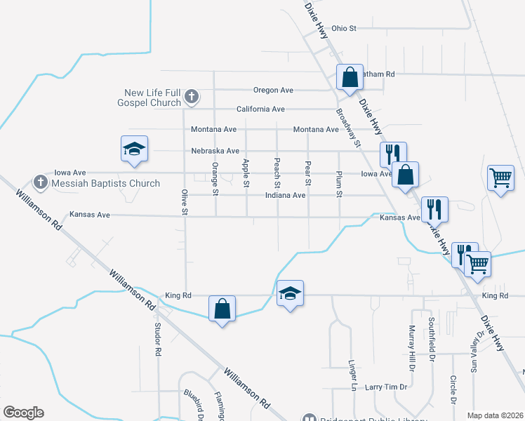map of restaurants, bars, coffee shops, grocery stores, and more near 3835 Apple Street in Saginaw