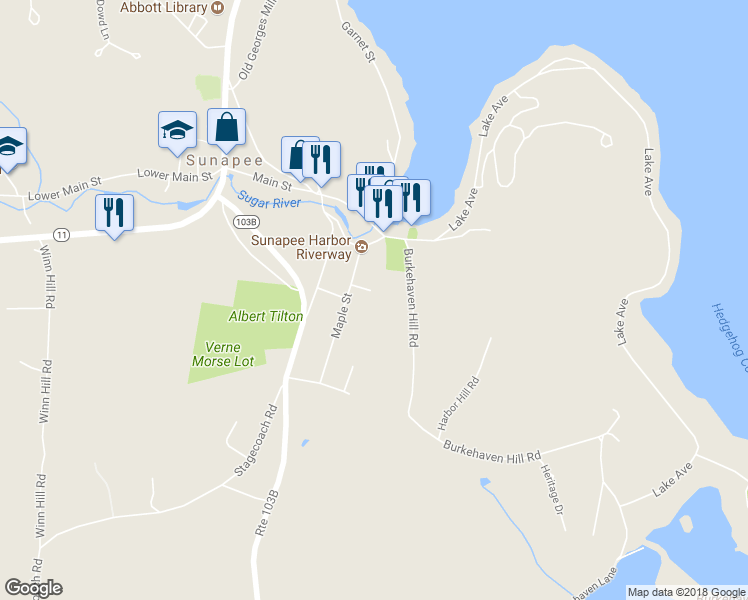 map of restaurants, bars, coffee shops, grocery stores, and more near 12 Maple Court in Sunapee