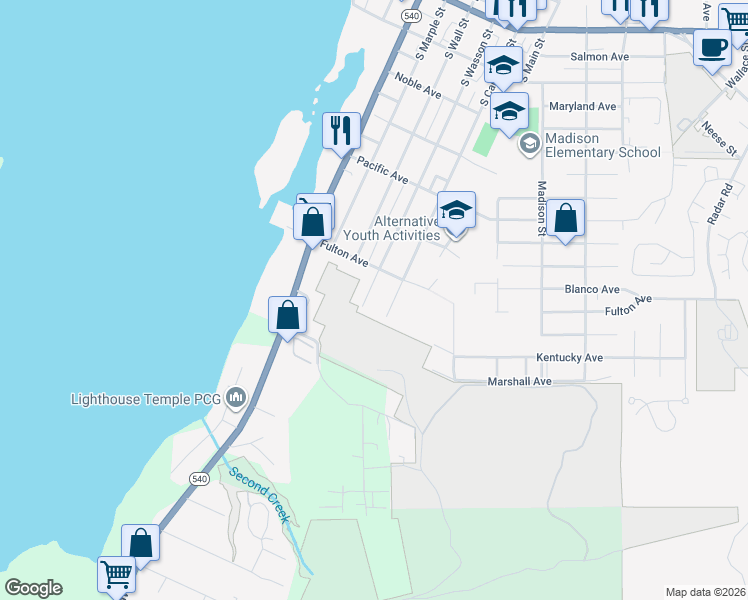 map of restaurants, bars, coffee shops, grocery stores, and more near 785 South Wasson Street in Coos Bay